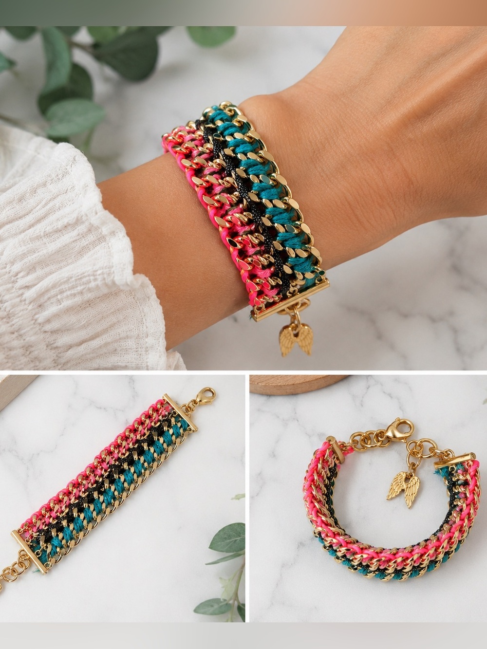 Gold Tone Woven Chain Statement Bracelet